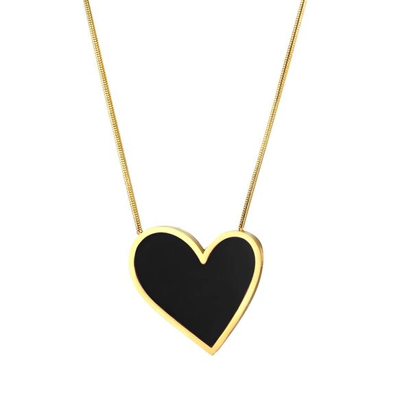 18K Gold Plated Women's Heart Shape Necklace Black Romantic Love Everyday - Picture 1 of 12